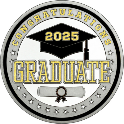 Gold "Congratulations Graduate 2025" with Black Rim, Tassel & Ribbon